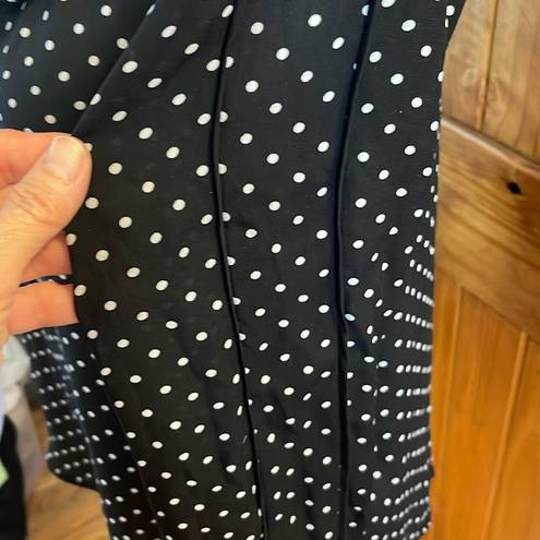 Who What Wear  Black White Polkadot Long Sleeve Top neck tie Bow Medium Button Up