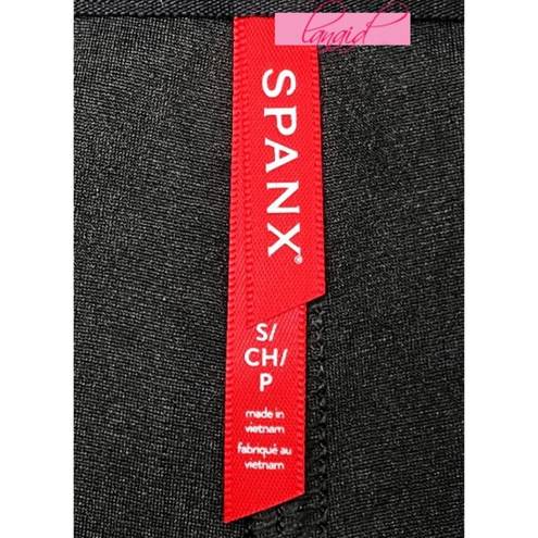 Spanx Leather-Like Midi Skirt Noir A-Line Shiny High-Waist Pencil Mid-Length S