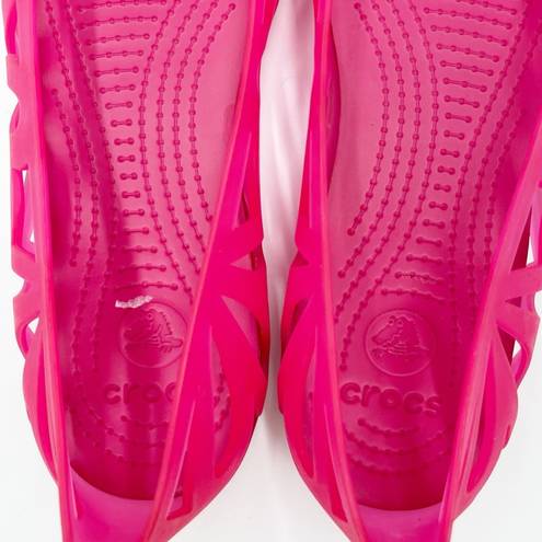 Crocs  Women's Adrina III Peep Toe Flats Slip Ons Bright Pink Jelly Shoes Size 8