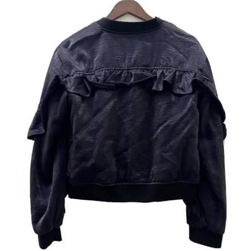 Guess  Black “Biella” Ruffled Bomber Jacket L