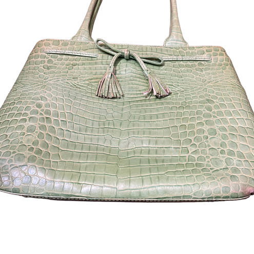 Talbots  Womens Genuine Leather Reptile Embossed Handbag Green Tote Purse