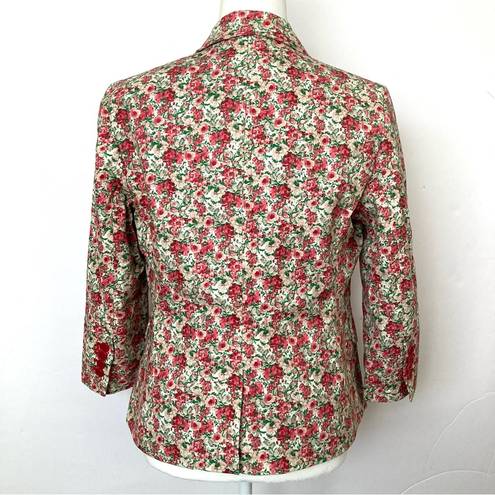 Talbots  Floral Pink Green Jacket Blazer Watercolor Rose 3/4 Sleeves Size 10