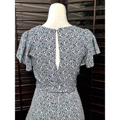 The Row  A Women's Blue Floral Faux Wrap Tie Waist Short Sleeve Dress S NWOT