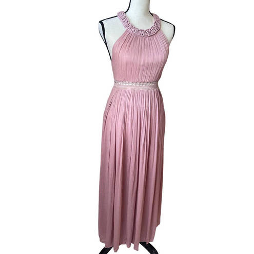 Illa Illa  Pink Lace Maxi Dress Women Size Small Grecian Halter Double Slit Knit