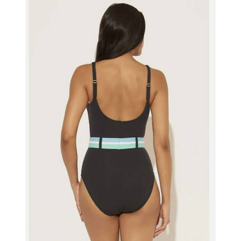 Bleu Rod Beattie  Belted Black Tank One Piece Swimsuit Black 12 NWT