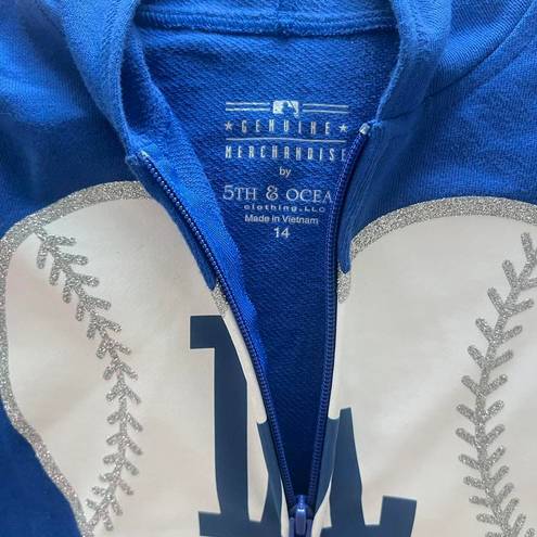 5th & Ocean los angeles la dodgers baseball heart blue zip up hoodie jacket 