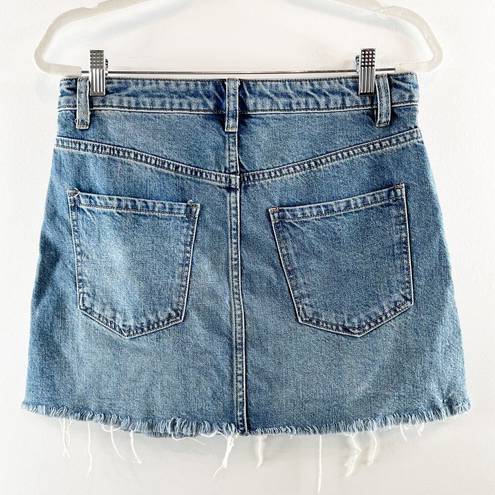 Free People  High Waisted Frayed Hem Zip It Up Denim Mini Skirt Blue 28 / 6