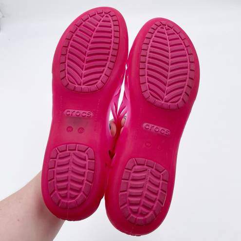 Crocs  Women's Adrina III Peep Toe Flats Slip Ons Bright Pink Jelly Shoes Size 8