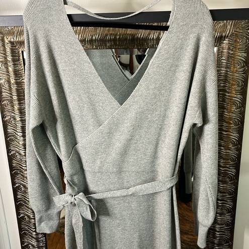 Chelsea 28 Sweater Dress Grey Knit Wrap Top Vneck Belted Side Slit Size Large