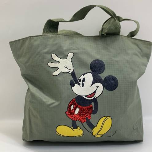 Disney  Mickey Mouse Green Shoulder Tote Bag Sequins Inside Pockets Zipper