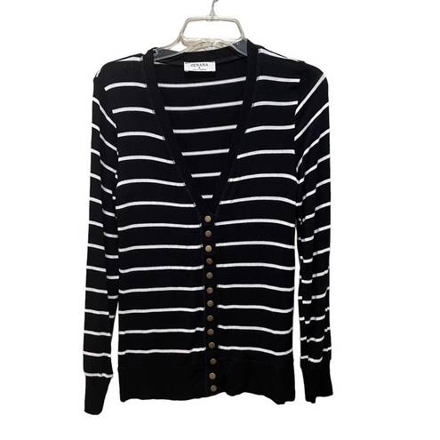 Zenana Outfitters  V- Neck Snap Front Black & White Striped Cardigan Size Small