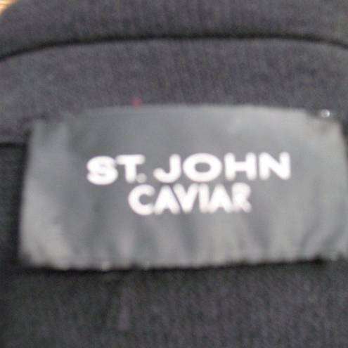 St. John  Caviar Black Knit Wool Blend Belted Coat