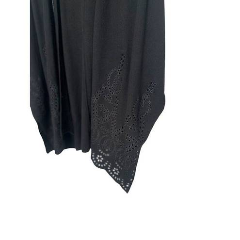 Chico's  Ruana Sweater Cardigan Black Embroidered Eyelet Oversized Poncho Size S/M