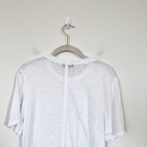 The Range [] White Linen Blend Crew Neck Asymmetrical Hem Cut Off T-Shirt Large