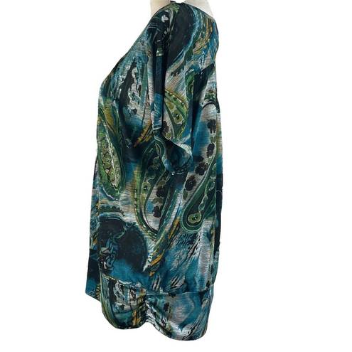 AB Studio  X-Large Top Paisley Abstract Dolman Sleeve Scoop Neck Cut-Out Stretch