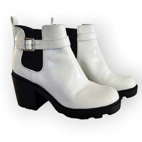 mix no. 6  Videl Shiny White Chunky Heel Chelsea Boots 9