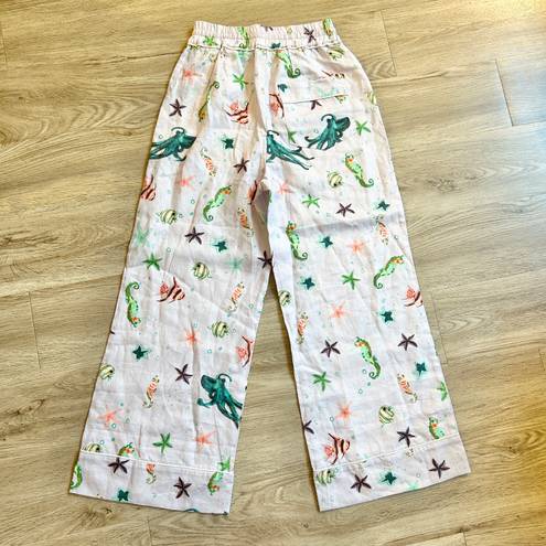 Hill House The Skylar 100% Linen Pants in Sea Creatures Size XS NWT