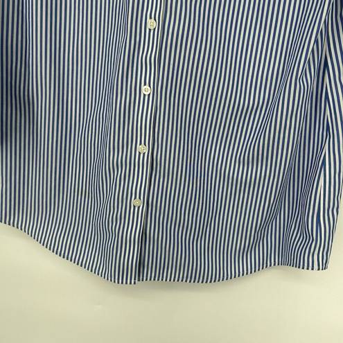 Chico's  1 Size M No Iron Button Front Tunic Top Blue Stripe Bedazzled Collar