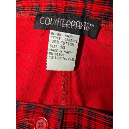 Counterparts Vintage 90's  Plaid Corduroy Bermuda Shorts Pleated Belted Red Blue