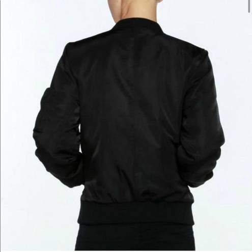 Love Tree  Black Sheen Bomber Jacket with Sleeve Zip Accent size Medium