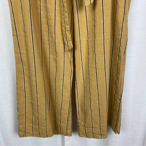 J.Jill  Dark Yellow Stripe Emelie Linen Stretch Wide Leg Cropped Pants Sz.L