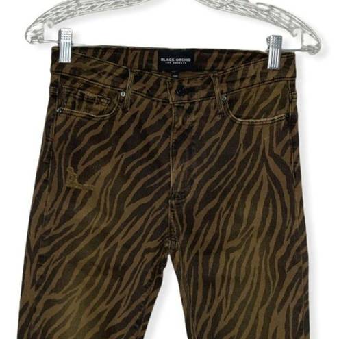 Black Orchid  Jeans Womens 2 26" Carmen High Rise Ankle Fray Brown Zebra Edgy