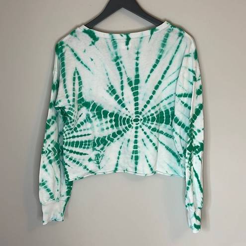 Grayson Threads  Women's Green Tie Dye Long Sleeve Crop Top Shirt Size Small