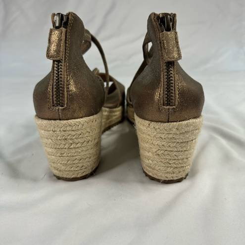 Eileen Fisher  sz 8 Wanda Strappy Leather Wedge Metallic Suede Espadrille Sandal