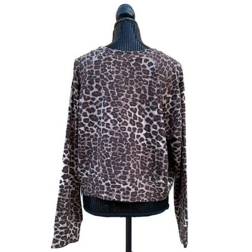 Good American  Cheetah Cropped Long Sleeve Crewneck Raglan Sweater 6 NWT