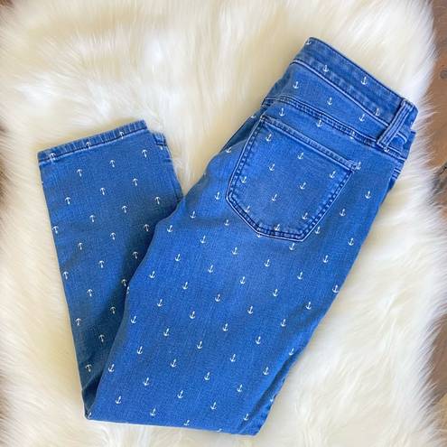 Talbots  Flawless Slim Ankle Fit Blue Anchor Print Jean Size 4 Petite