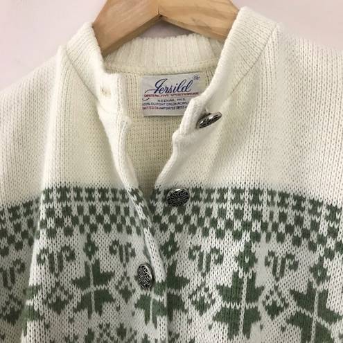 Vintage 60s 70s Nordic Fair Isle Cowichan acrylic knit cardigan sweater green M Size M