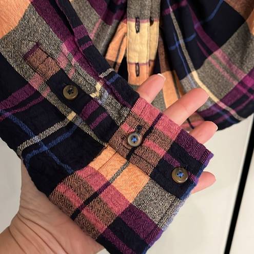 Pilcro  Anthropologie Ruched Deep V Plaid button down shirt sz Small