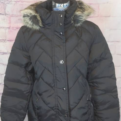 London Fog  black faux fur hooded jacket size large