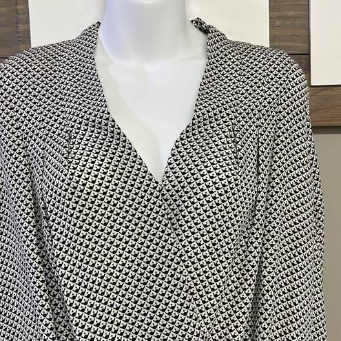 Ann Taylor Factory Long Sleeve Criss Cross High Low Abstract Cream/Blk Blouse- L