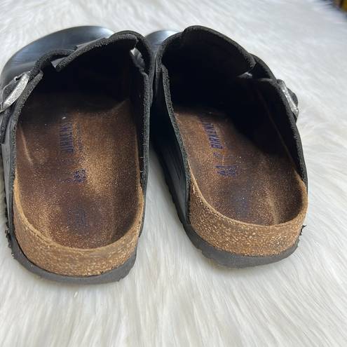 Birkenstock Black Leather Boston Clogs