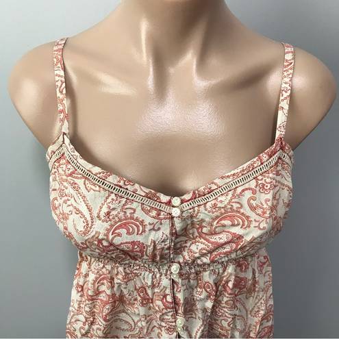 Gap  Y2K Spaghetti Strap Tank Top Button Front Size 4 Paisley Cream Rust Red