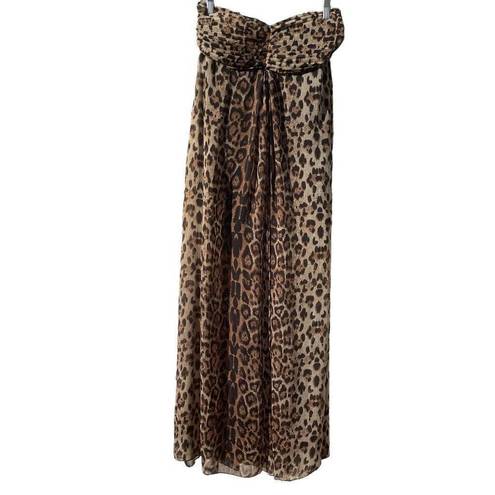 Sans Souci  Women's Strapless Maxi Dress Animal Leopard Print Sheer Brown Medium