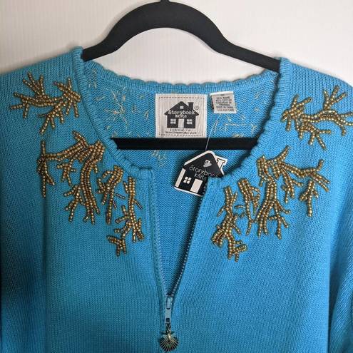 REEF Vintage Storybook Knits Golden  Cardigan 1X Blue Gold NWT Limited Edition