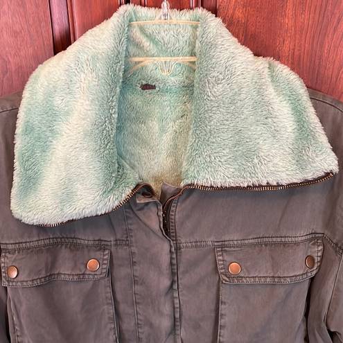 Young Fabulous and Broke  green faux fur lined coat Size S NWOT