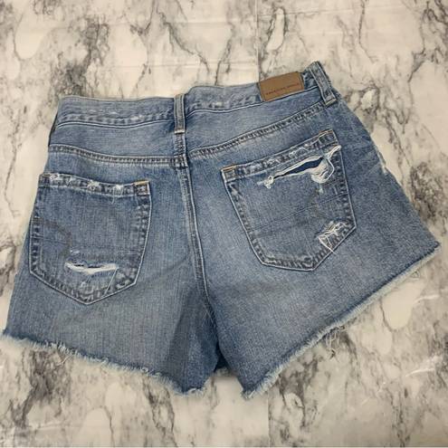 American Eagle  Hi-Rise Festival Midi Distressed Shorts Denim size 2 button fly