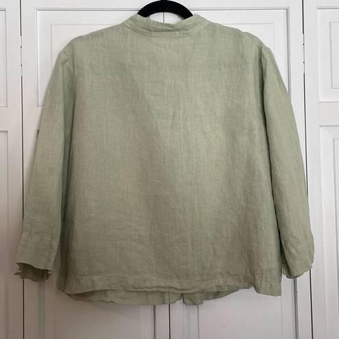 Bryn Walker  100% linen green button front blouse size large