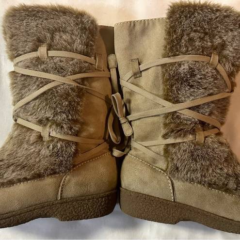 Krass&co Mossimo Suppy  Fur covered Women’s Adjustable Lace up Boots size 7 light brown