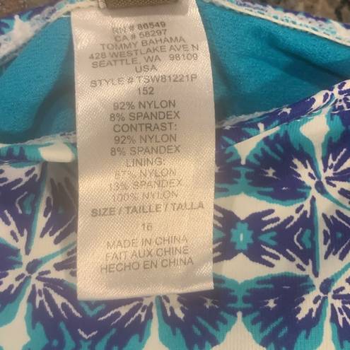 Tommy Bahama Women's  Blue White Halter One Piece Swimsuit Size 16 EUC #S-22