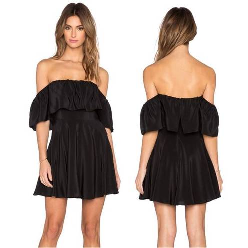 Amanda Uprichard Delilah Black Silk Off Shoulder Mini Dress