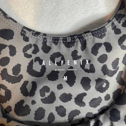 Anthropologie ALL FENIX Leopard Black Grey Sports Bra Back Cutout No Padding Medium Anthro