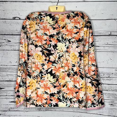 Garnet Hill  NWT Size M Floral Print V-Neckline Organic Cotton Knit Top Shirt