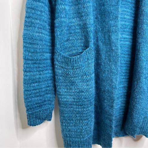 Relativity  Long Open Front Cardigan Sweater Mohair Wool Blend Petite Small Blue