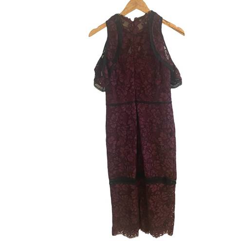 Alexis  Midi Lace Overlay Cut Out Dress Burgundy Purple Size M