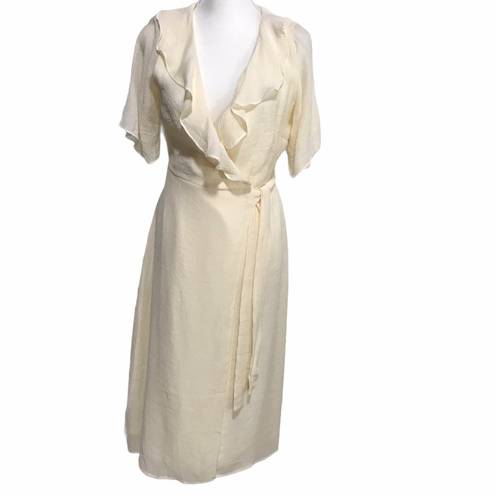 Emory park  Wrap Dress NEW Size Medium Ivory Gauze Ruffle Neck Lined Feminine NWT