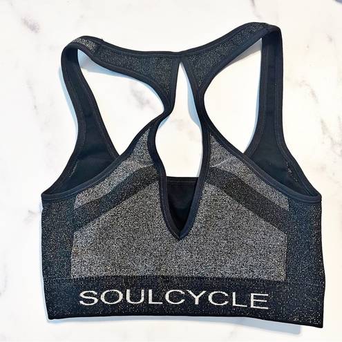 Soul Cycle Racerback w/Keyhole Sports Bra, Metallic Black Grey (Excellent)